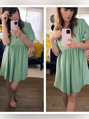 Ces Femme Mint Green V-Neck Short Sleeve distressed Tunic Top